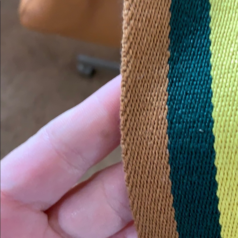 Mark & Graham Tan Leather Shoulder Bag with Striped Green-Yellow Strap - Picture 5 of 6